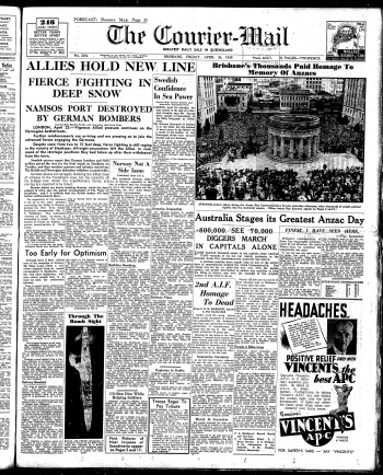 Cover of the Courier-Mail on Friday 26 April 1940